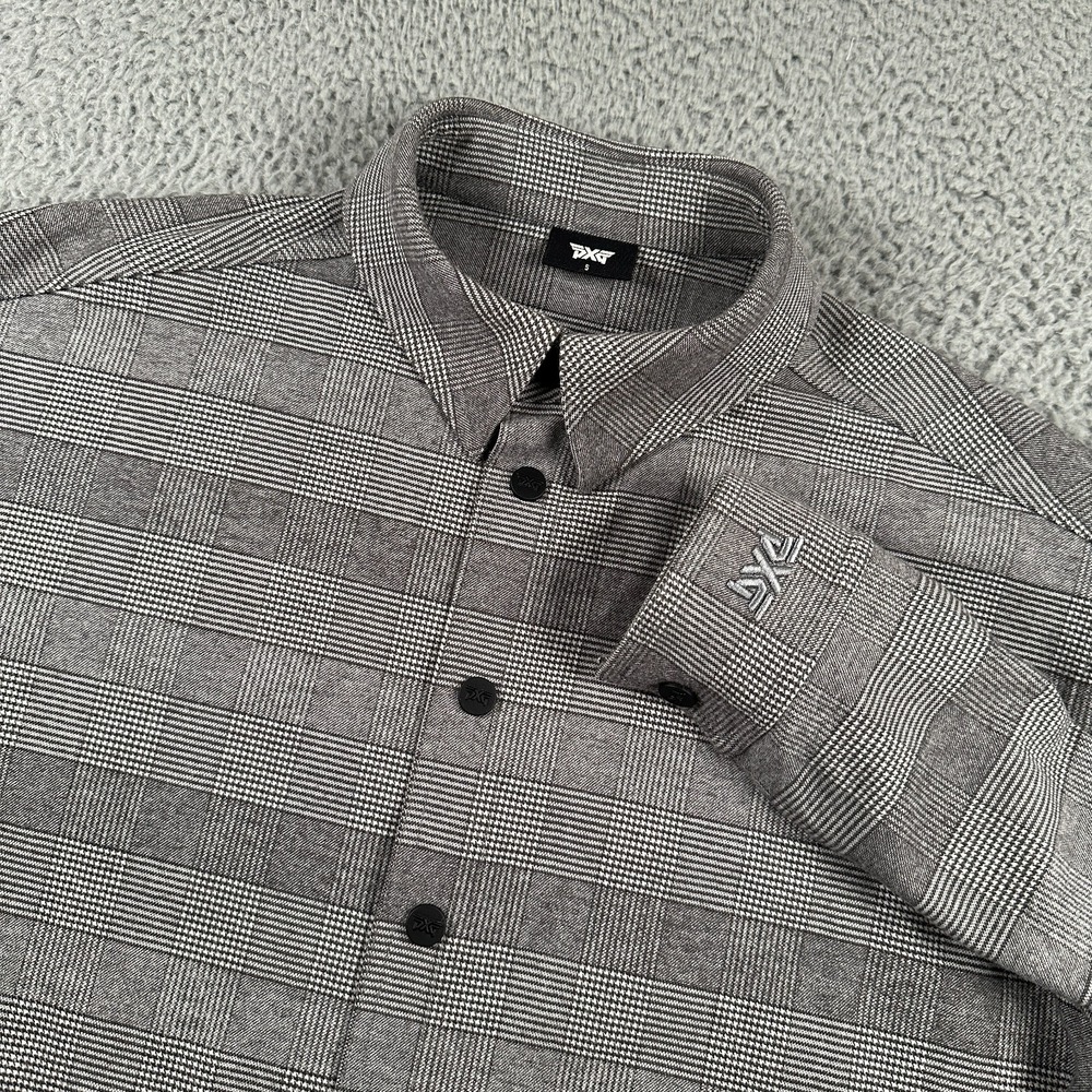 PXG Parsons Xtreme Golf Mens Flannel SnapOver Shirt Jacket Gray Check Size Small